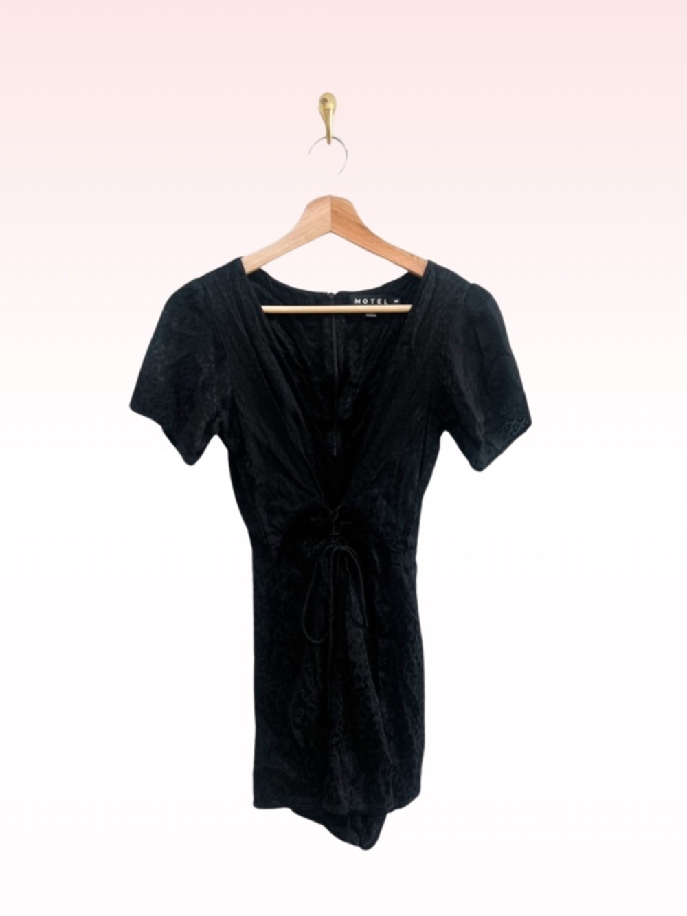 MOTEL Black Leopard Print Satin Lace Up Romper (Sz XS)
